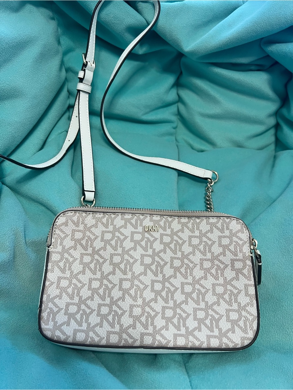 DKNY Bryant Monogram Logo Dome Crossbody Bag - Grey & White